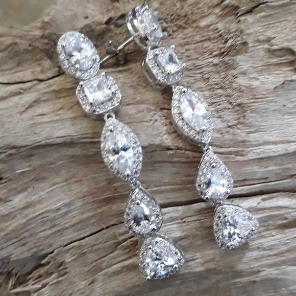 Long Bridal Silver Earrings - Picture 7 of 12